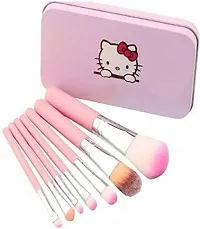 Womens  Girls Pink Makeup Brushes Set with Storage Box for Makeup and 1 White LightWeight Fan Face Highlighter Cosmetic Brush - (Pack of 8)-thumb2