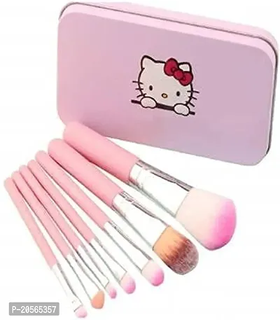 Womens  Girls Pink Makeup Brushes Set with Storage Box for Makeup and 1 White LightWeight Fan Face Highlighter Cosmetic Brush - (Pack of 8)-thumb3