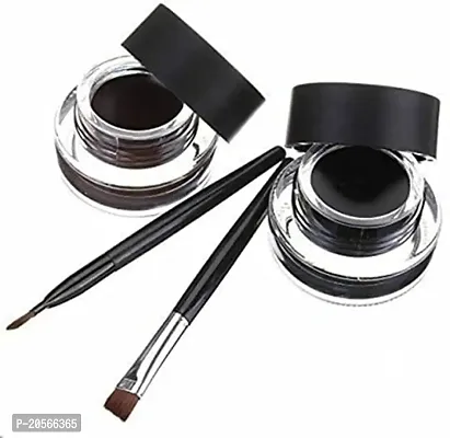 Womens  Girls KTABRIZ 2in1 Brown  Black LightWeight 2 Gel Eye-Liners with Bruhses and 1 Brown Fan Face Highlighter Brush for Makeup- (Pack of 5)-thumb2