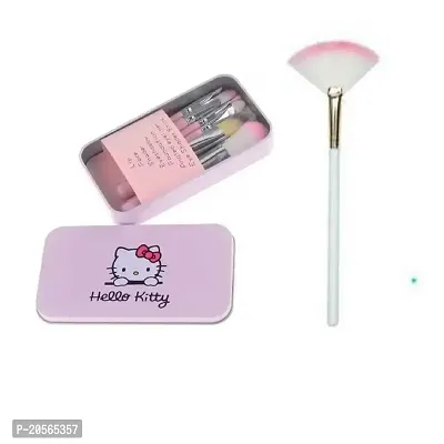 Womens  Girls Pink Makeup Brushes Set with Storage Box for Makeup and 1 White LightWeight Fan Face Highlighter Cosmetic Brush - (Pack of 8)