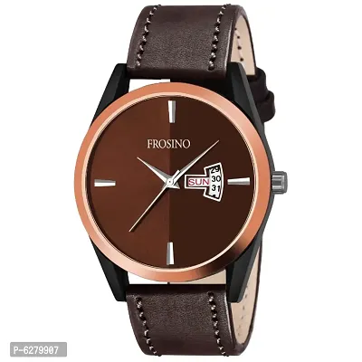 Frosino Brown strap Rosegold color case Brown dial Analog Day and Date watch for Boys and Men