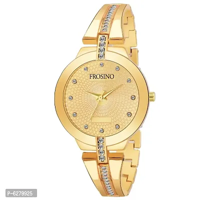 Gold metal strap with Gold color case and Gold dial Analog watch for Girls and Women-thumb0