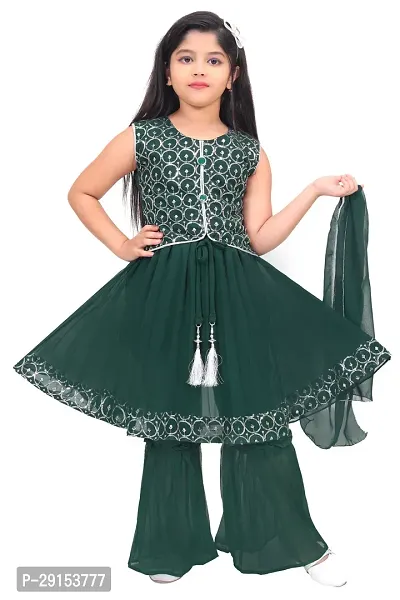 Alluring Green Georgette Self Pattern Stitched Salwar Suit Set For Girls