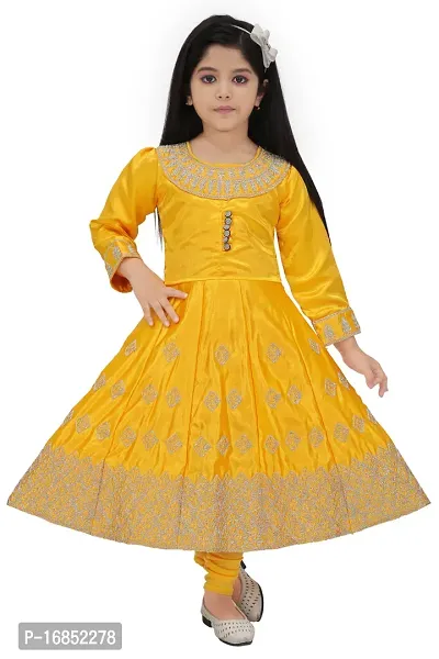 Elegant Yellow Georgette Self Pattern Frocks For Girls-thumb0