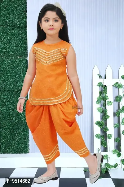 Orange Cotton Blend Dress for Girls