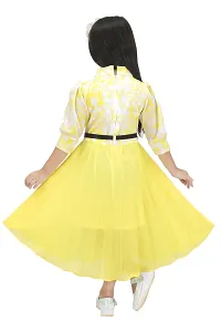 Elegant Yellow Georgette Self Pattern Fit And Flare Dress For Girls-thumb2