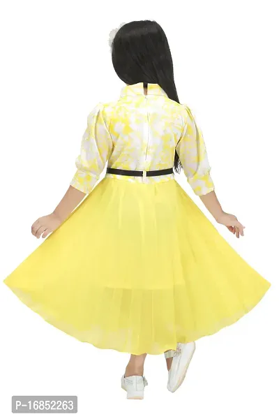 Elegant Yellow Georgette Self Pattern Fit And Flare Dress For Girls-thumb3