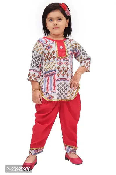 Alluring Pink Georgette Printed Short Kurti With Palazzos For Girls