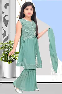 Alluring Green Georgette Self Pattern Stitched Salwar Suit Set For Girls-thumb3