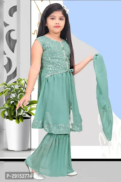 Alluring Green Georgette Self Pattern Stitched Salwar Suit Set For Girls-thumb4