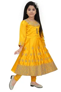 Elegant Yellow Georgette Self Pattern Frocks For Girls-thumb1