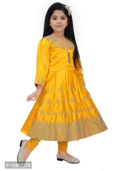 Elegant Yellow Georgette Self Pattern Frocks For Girls-thumb2