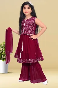 Alluring Maroon Georgette Self Pattern Stitched Salwar Suit Set For Girls-thumb3