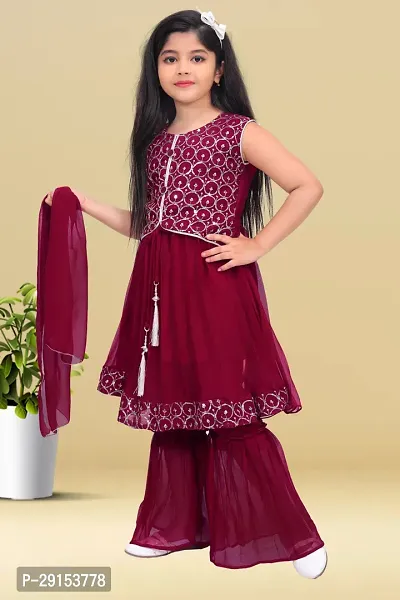 Alluring Maroon Georgette Self Pattern Stitched Salwar Suit Set For Girls-thumb4