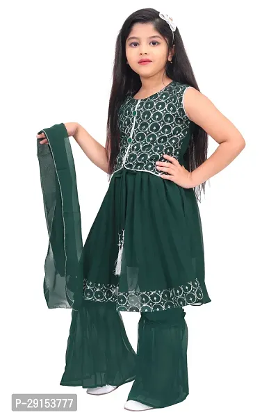 Alluring Green Georgette Self Pattern Stitched Salwar Suit Set For Girls-thumb4