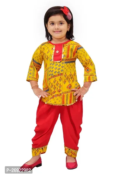 Alluring Yellow Georgette Printed Short Kurti With Palazzos For Girls