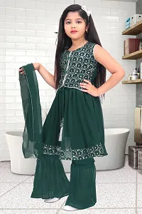 Alluring Green Georgette Self Pattern Stitched Salwar Suit Set For Girls-thumb2