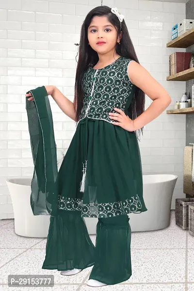 Alluring Green Georgette Self Pattern Stitched Salwar Suit Set For Girls-thumb3