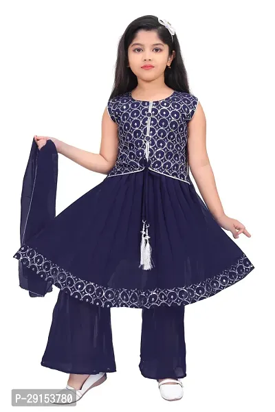 Alluring Blue Georgette Self Pattern Stitched Salwar Suit Set For Girls-thumb0