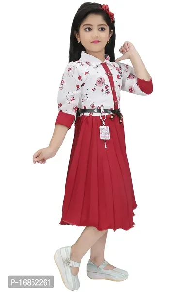 Elegant Red Georgette Self Pattern Fit And Flare Dress For Girls-thumb2