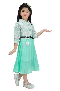 Elegant Blue Georgette Self Pattern Fit And Flare Dress For Girls-thumb1