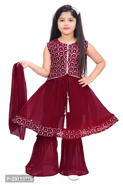 Alluring Maroon Georgette Self Pattern Stitched Salwar Suit Set For Girls-thumb0