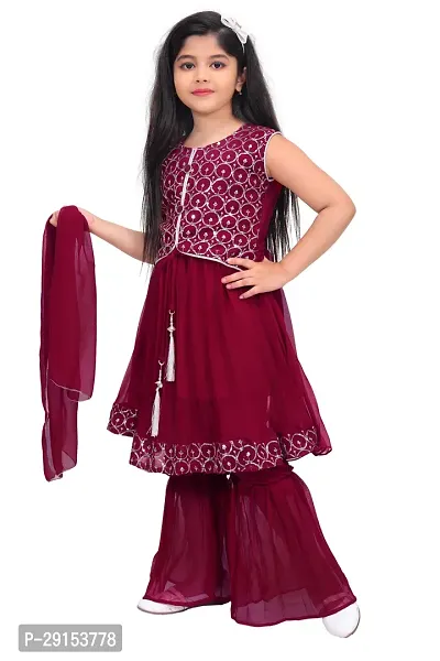 Alluring Maroon Georgette Self Pattern Stitched Salwar Suit Set For Girls-thumb3