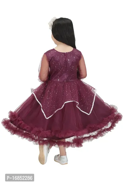 Elegant Maroon Net Self Pattern Frocks For Girls-thumb3