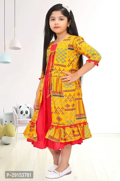 Alluring Yellow Georgette Self Pattern Kurta For Girls-thumb0