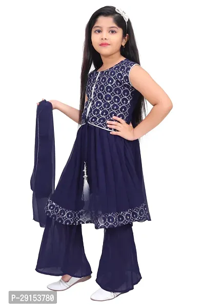 Alluring Blue Georgette Self Pattern Stitched Salwar Suit Set For Girls-thumb3