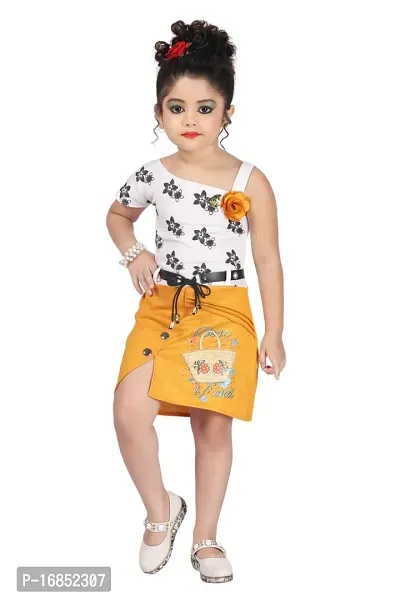 Elegant Yellow Georgette Self Pattern Dress For Girls-thumb0