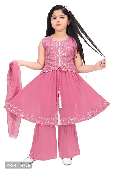 Alluring Pink Georgette Self Pattern Stitched Salwar Suit Set For Girls