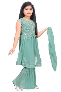 Alluring Green Georgette Self Pattern Stitched Salwar Suit Set For Girls-thumb2