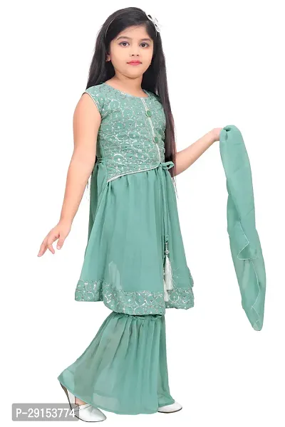 Alluring Green Georgette Self Pattern Stitched Salwar Suit Set For Girls-thumb3