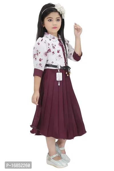 Elegant Magenta Georgette Self Pattern Fit And Flare Dress For Girls-thumb2