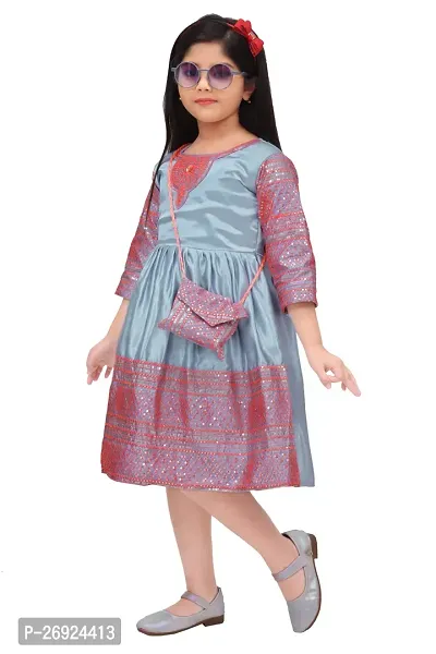 Fabulous Georgette Blue Embroidered Frocks For Girls-thumb3