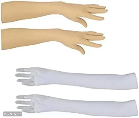 Combo Pack Women's and Men's Cotton Pollution and Sunburn Sunlight Protection Full Hand Gloves for Biking and Driving Dust- Beige (Pack of 2) white cream color-thumb0