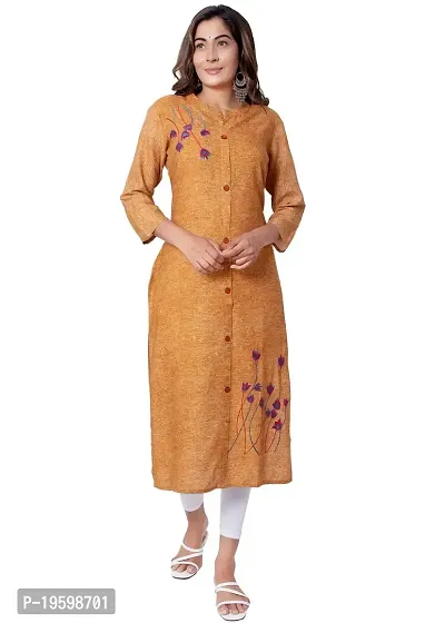 NIYANI Women's Rayon Multicolor Floral Embroidered Kurti (XL, Light Brown)