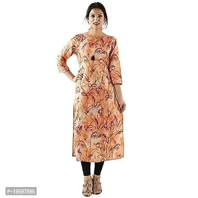 NIYANI Satin Orange Floral Digital Printed Kurti for Women-thumb0