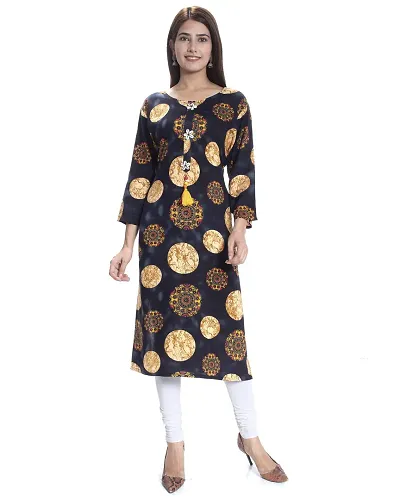 NIYANI Women's Rayon Kurti with Traditional Designer Button