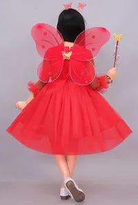 Asifa Fashion Casual Net Solid Knee Length Long Frill Sleeves Red Fairy Princess Costume Dress with Wings, Band for Girls-thumb1