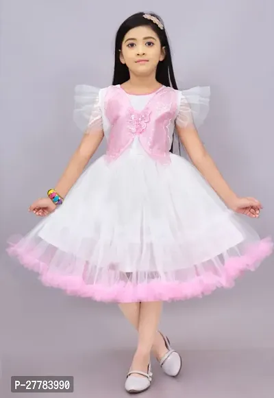 Beautiful Butterfly Design Knee Length Half Frill Sleeves Fairy Princess Net  Frock Dress for Girl