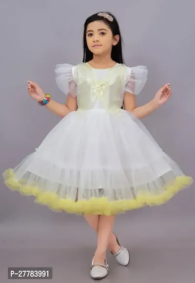 Beautiful Butterfly Design Knee Length Half Frill Sleeves Fairy Princess Net  Frock Dress for Girl