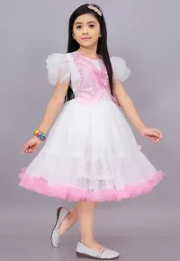 Beautiful Butterfly Design Knee Length Half Frill Sleeves Fairy Princess Net  Frock Dress for Girl-thumb1