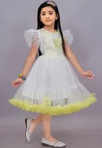 Beautiful Butterfly Design Knee Length Half Frill Sleeves Fairy Princess Net  Frock Dress for Girl-thumb1