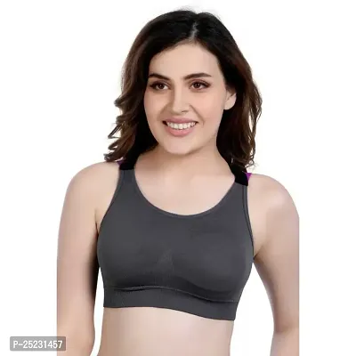 Bra For Gym/ Solid Non-Wired Lightly Padded Sports Bra Grey-thumb0