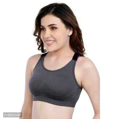 Bra For Gym/ Solid Non-Wired Lightly Padded Sports Bra Grey-thumb2