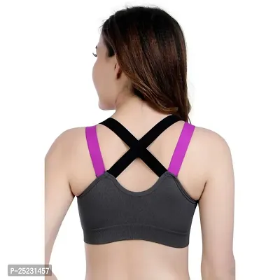 Bra For Gym/ Solid Non-Wired Lightly Padded Sports Bra Grey-thumb4