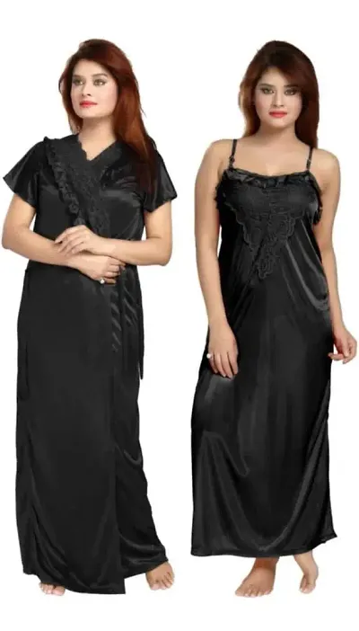 New In Satin Nighty With Robe Women's Nightwear 