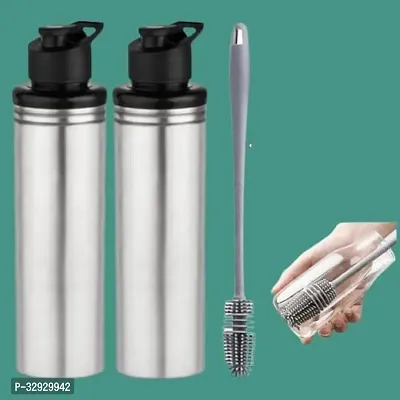 New Stainless Steel 2 Water Bottles 900 Ml With 1 Cleaning Brush-thumb0